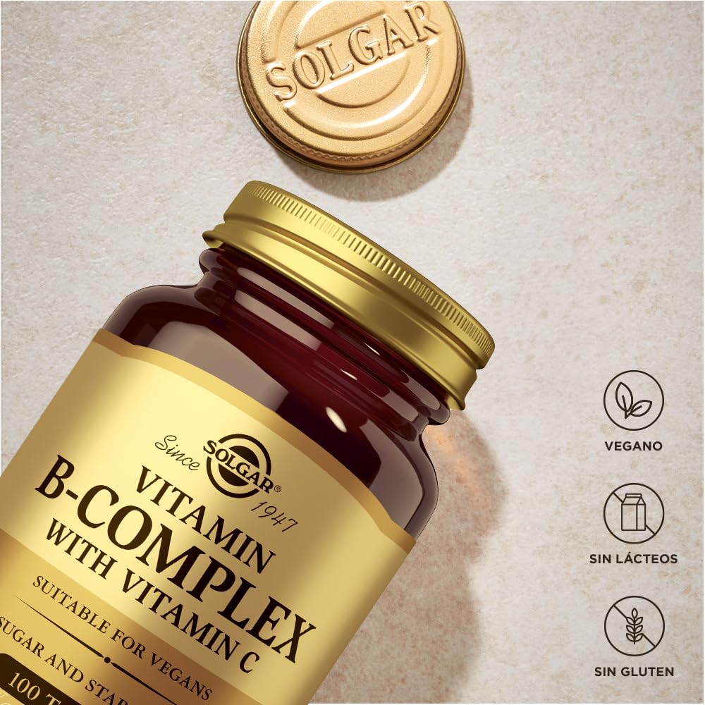 Solgar Vitamina B-Complex con Vitamina C, Sabor y Aroma Vainilla, 100 Unidades (Paquete de 1)