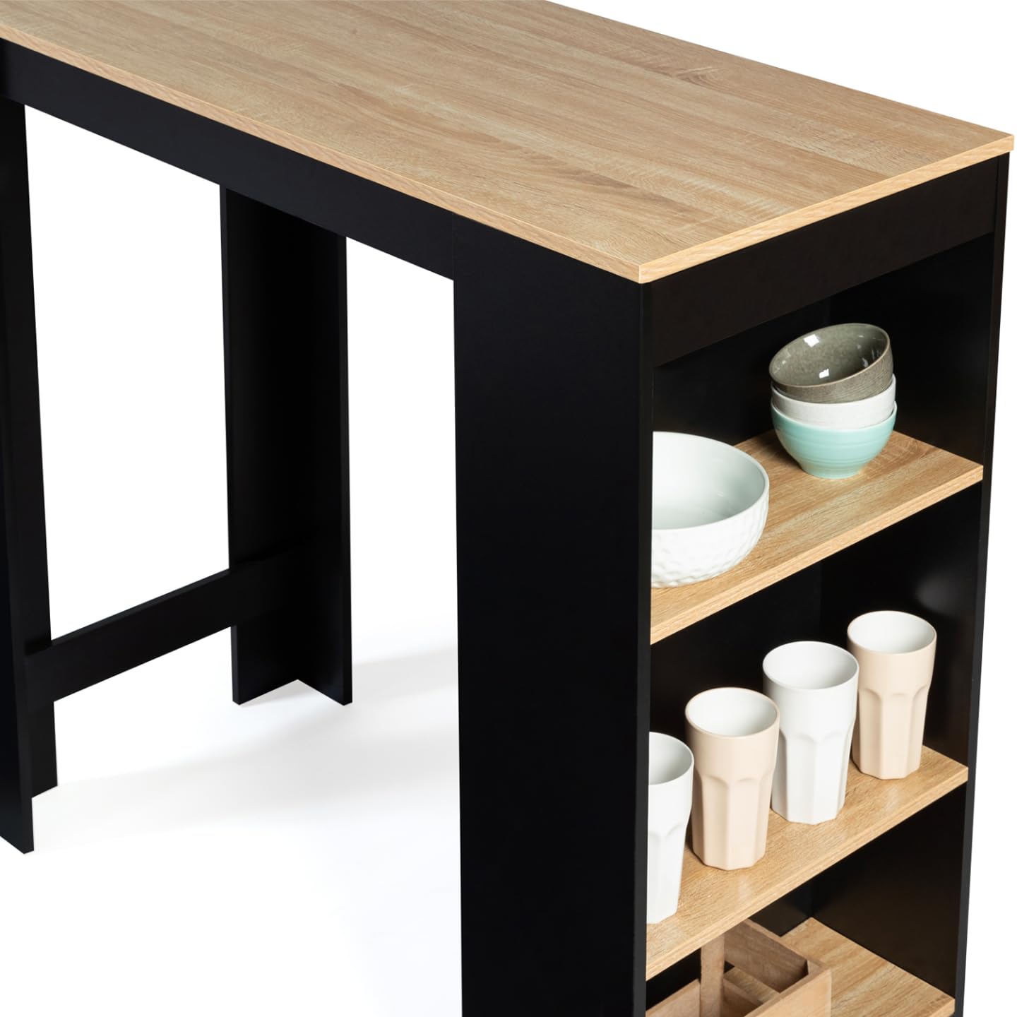 IDMarket - Tavolo da bar BARTH per 2-4 persone, legno nero, piano in faggio