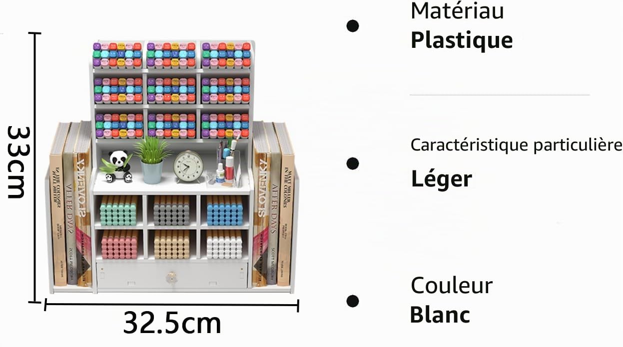 Organisateur de Bureau Multifonctionnel,Rangement bureau Plastique avec 15 Compartiments,1 Coulissants,2 Classeurs pour Maison École Bureau Porte Crayon