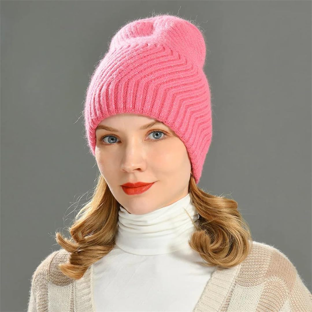 Wvapzxx Chapeaux Pour Femmes Automne Hiver Mélange De Laine Tricoté Bonnet Chapeau Épaissir Chaud Étincelle Vague Rayure Bonnet