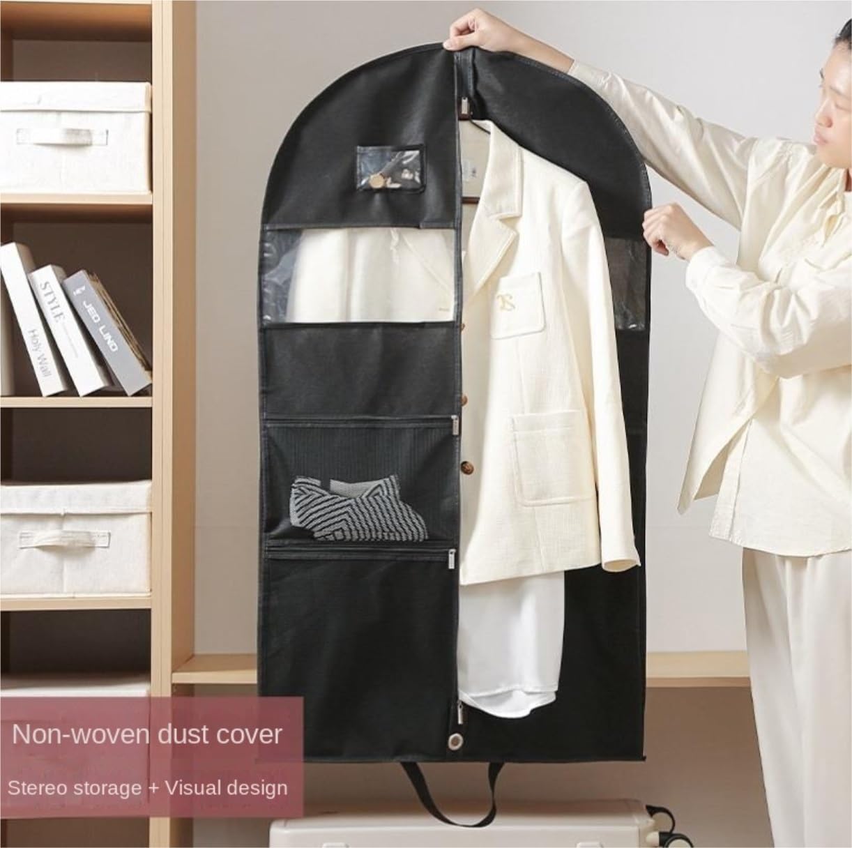 Fundas Ropa Bolsa De Ropa Plegable, Traje Colgante Viaje con Fuelle 4 "con 3 Bolsillos, Vestir para Almacenamiento En Armario, Camisas Y Vestidos Cubierta(3pcs,60 * 10 * 130cm)