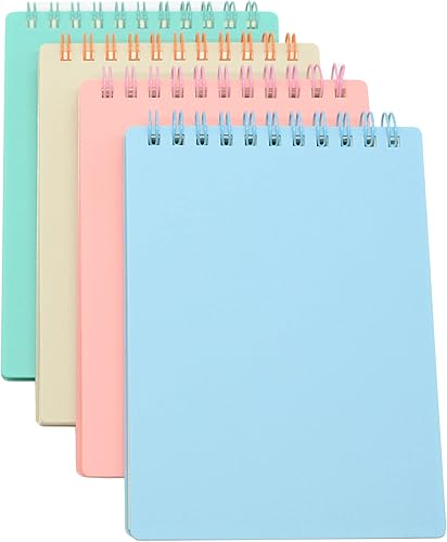 Yansanido Cuaderno de espiral encuadernado superior, 4 unidades, 4 colores, tamaño A6, tapa dura de plástico grueso, papel rayado de 0.315 in, 80