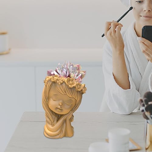 Miniatura 7 de Molde de silicona para macetas, lindo molde para jarrón de cabeza de niña, hecho a mano, molde para brochas, para resina, hormigón, yeso, arcilla