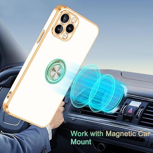 Miniatura 7 de Fingic Funda para iPhone 11 Pro con soporte de anillo giratorio de 360 soporte magnético para automóvil chapado en oro brillante Funda protectora