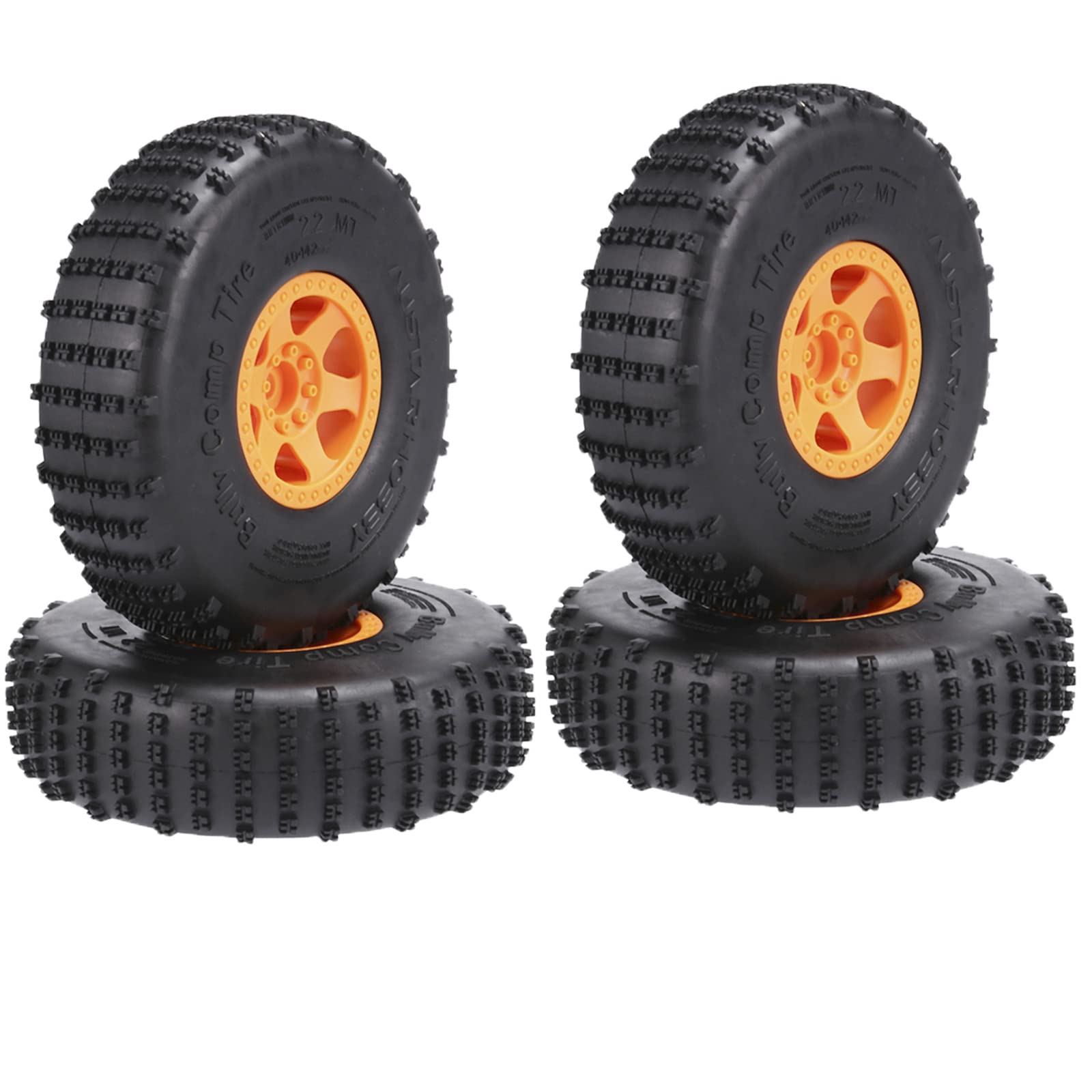 4PCS 2.2 inch Beadlock Plastic Wheel Rims 142mm Rubber Tyre Tires Set 12mm Hex Compatible with 1/10 RC Rock Buggy Crawler Car Axial SCX10 TRX4 Wraith 90018 RR10 Bomber (Orange)