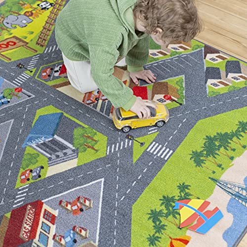 Kc Cubs Road Play Map City Car Vehicle Traffic Educational Learning & Fun Game Area Non Slip Boy & Girl Kids Rug Carpet For Children Bedroom, Toddler Classroom & Baby Playroom Mat, Playtime Activity #TOP2