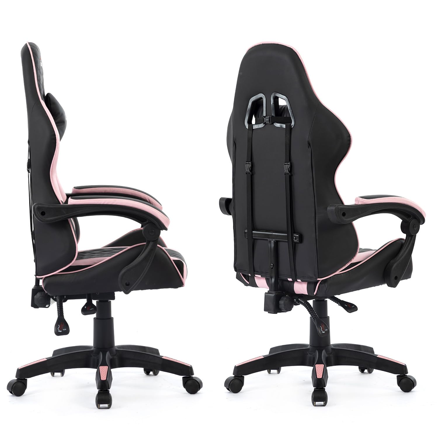 Amstrad Ultimate-Pink Fauteuil/Chaise de Bureau Gamer Coloris Noir & Rose - Coussin Lombaire & appuie tête