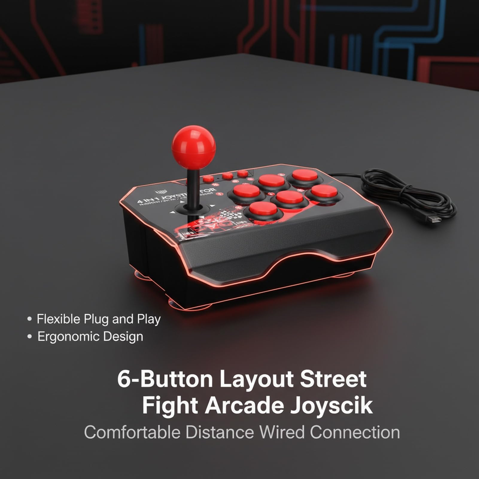 Sustvita Universal Fighting Stick for Switch, Fighting Fighting Joystick z 6 przyciskami sterowania, na PS3, na PC, do gry