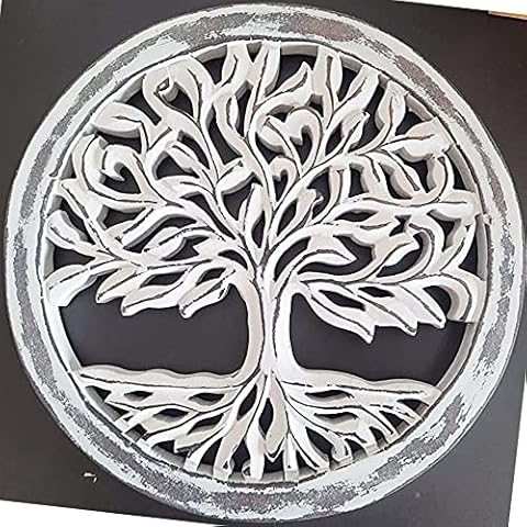 TrendBell Wooden White Wash Tree of Life Wall Art Panel Indoor and Outdoor Wall Hanging Sculpture | Wood Tree of Life Altar Wall Panel 11.75 Inch Diameter Cover
