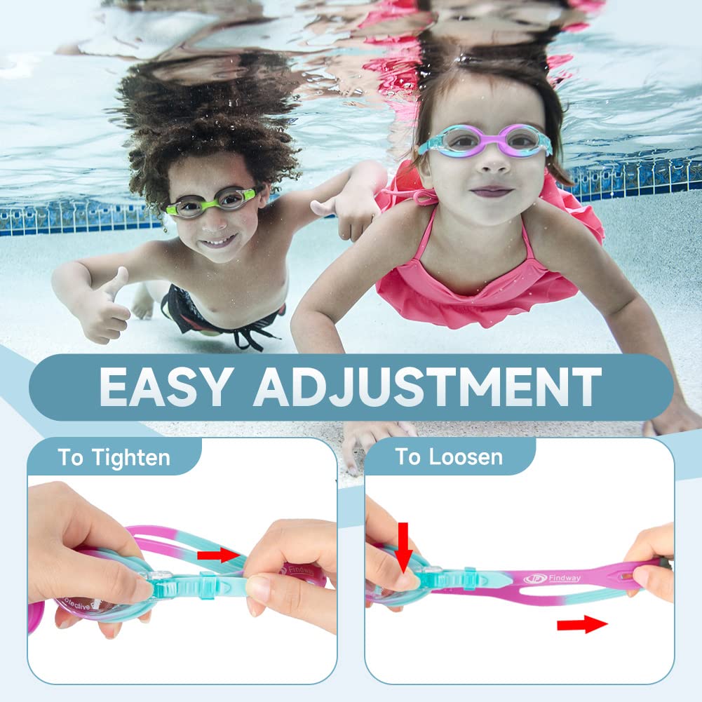findway Lot de 2 paires de lunettes de natation étanches avec verres transparents anti-buée pour enfants de 3, 4, 5, 6, 7, 8, 9, 10, 11, 12, 13, 14 ans