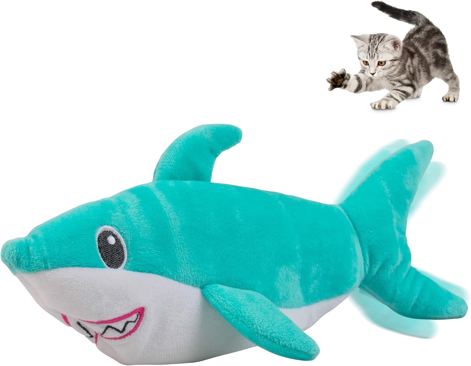 Pet Craft Supply Wiggle Pickle and Shimmy Shark Flipper Flopper Flopper Interactivo eléctrico Realista Que se Mueve Peces en Movimiento, Potente Hierba gatera y Silvervine Juguete para Gatos