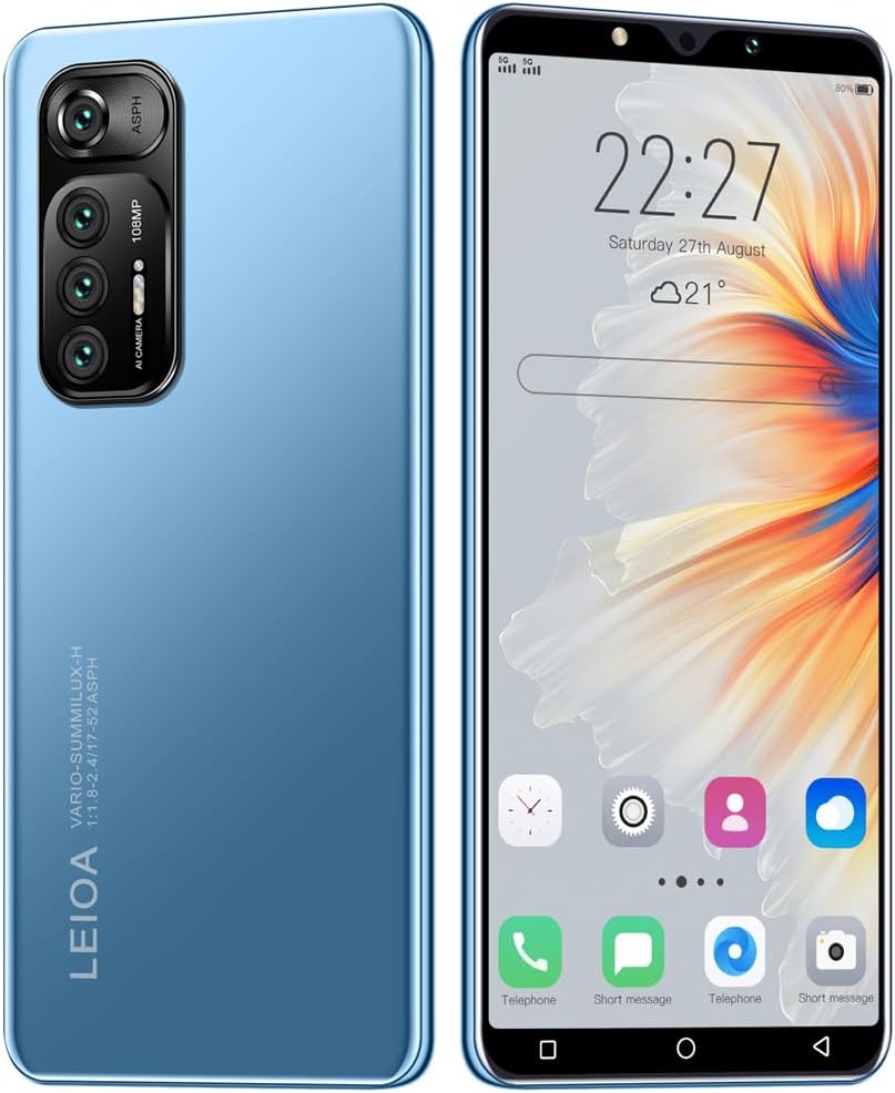 VwWv Cheap Mobile Phones, 5.0 inch Dual SIM Dual Camera, Android 9.0, 16GB ROM (Expandable up to 128GB) Basic Smartphone (Blue)