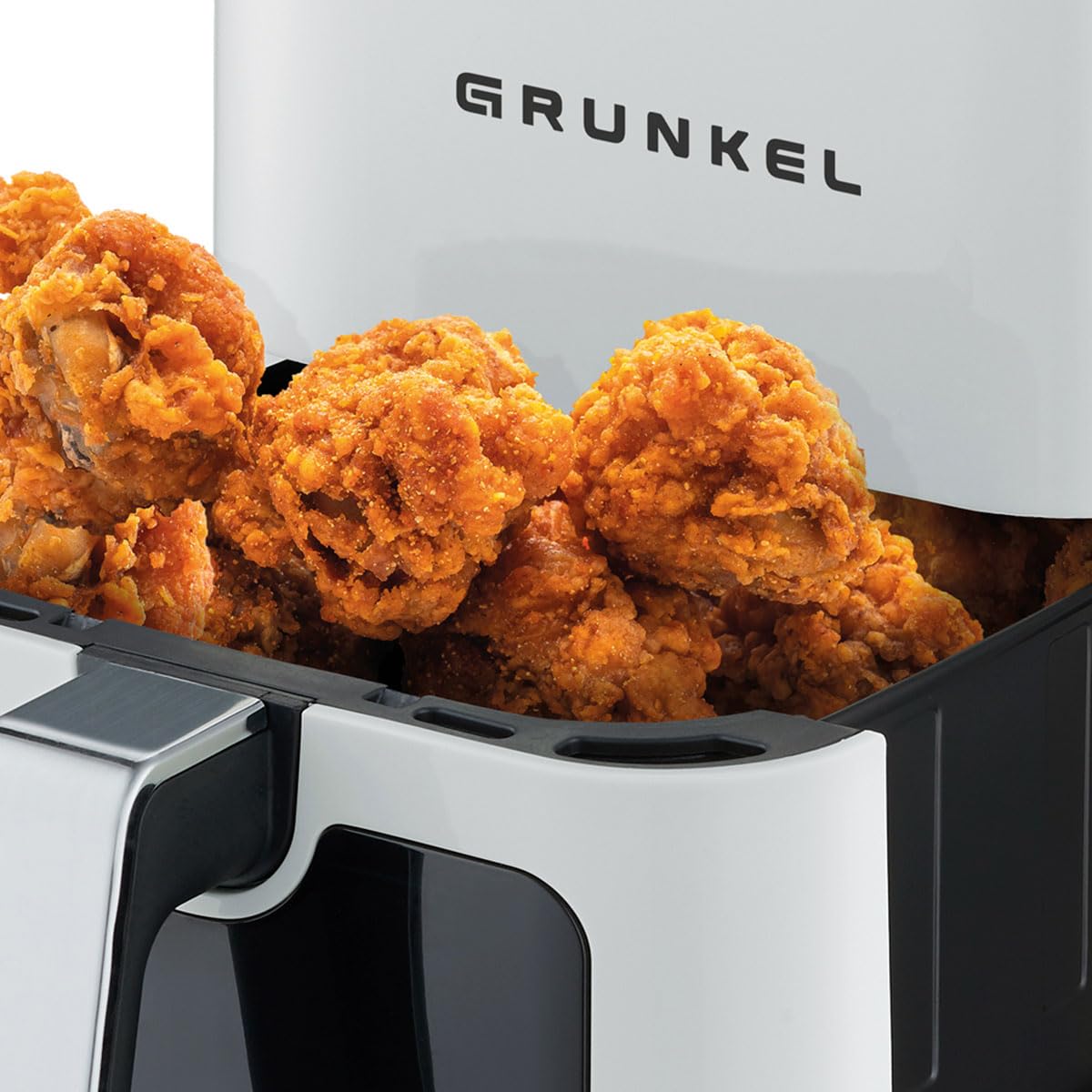 Grunkel - Freidora aire - Air Fryer - 4 Litros y 7 programas. WEF. Panel de control digital Multifunción y ventanal visualización retroiluminada. Temporizador 60 minutos - Freidora sin aceite (Blanco)