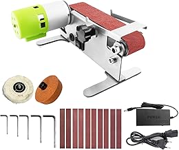 Domary Mini lixadeira de cinta horizontal Lixadeira elétrica polimento Retificadora Retificadora Lixadeira pequena Máquina de cinta de areia Rotação para frente e reverso de uma tecla Regulagem de 7 velocidades com 10 cintas de lixa para