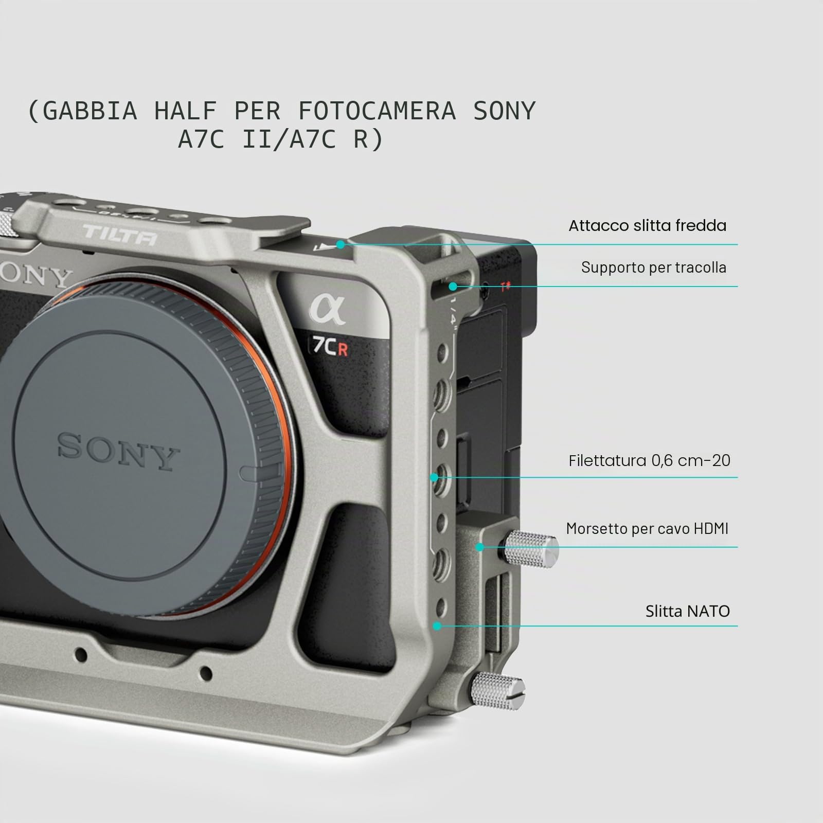 Tilta Mezza Gabbia per Sony a7C II/R con Morsetto Cavo HDMI, Grigio Titanio TA-T60-HCC-TG