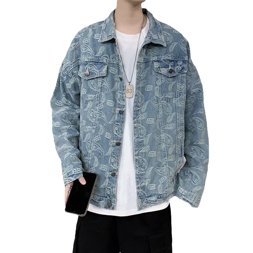 Bandana Paisley Embroidery Men's Denim Jacket Male Streetwear Casual Jeans Coat Oversize Clothes Spring Cowboy3