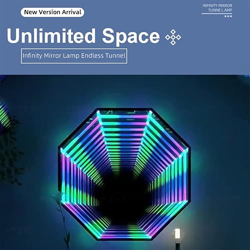 Miniatura 2 de Lámpara de túnel, espejo 3D para colgar en la pared, luz de espejo infinito 3D, luz nocturna para Navidad, fiesta de cumpleaños, habitación de los