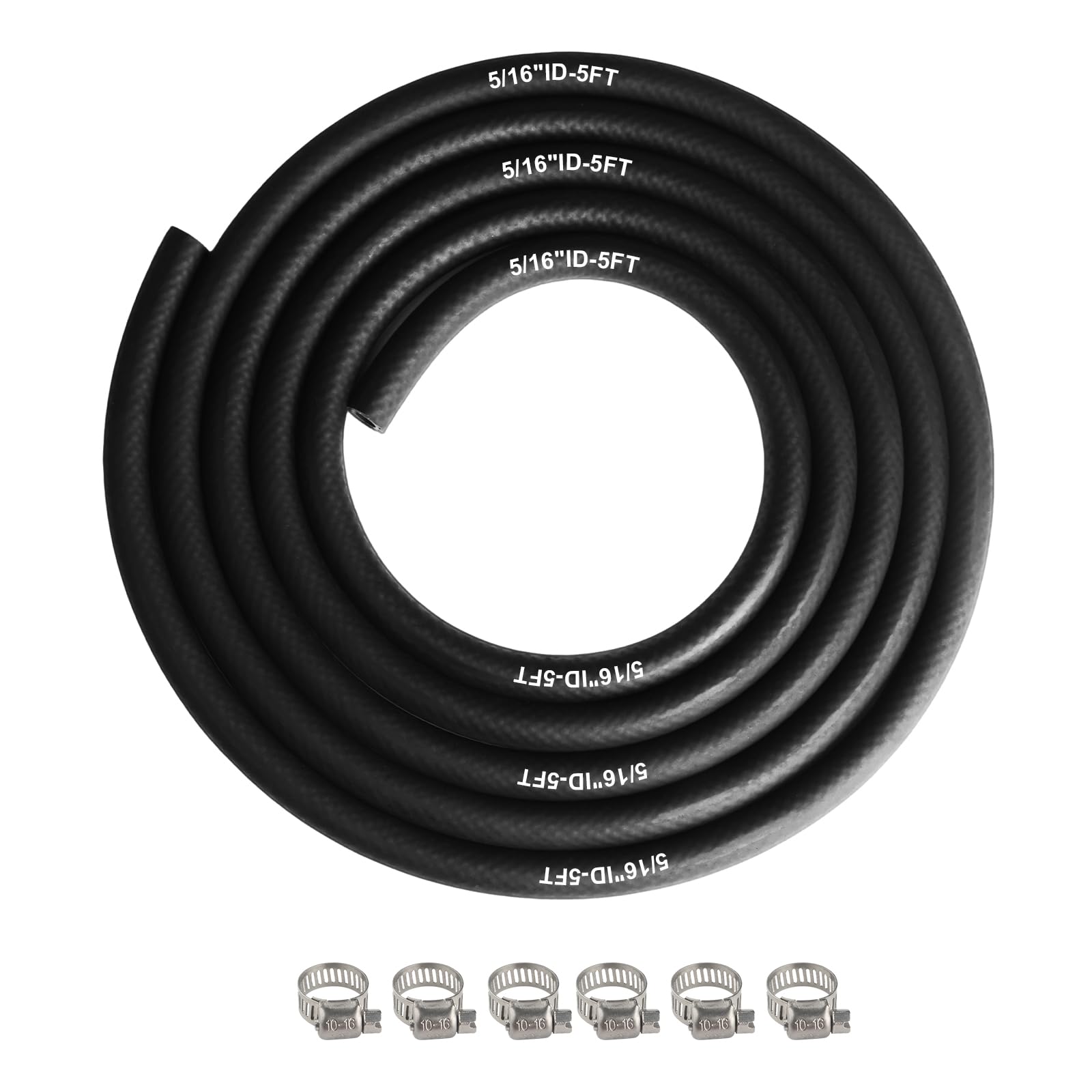 Eunice 5/16 Inch（8mm) ID Fuel Line Hose, 5 FT NBR Rubber Hose 6Pcs Clamps