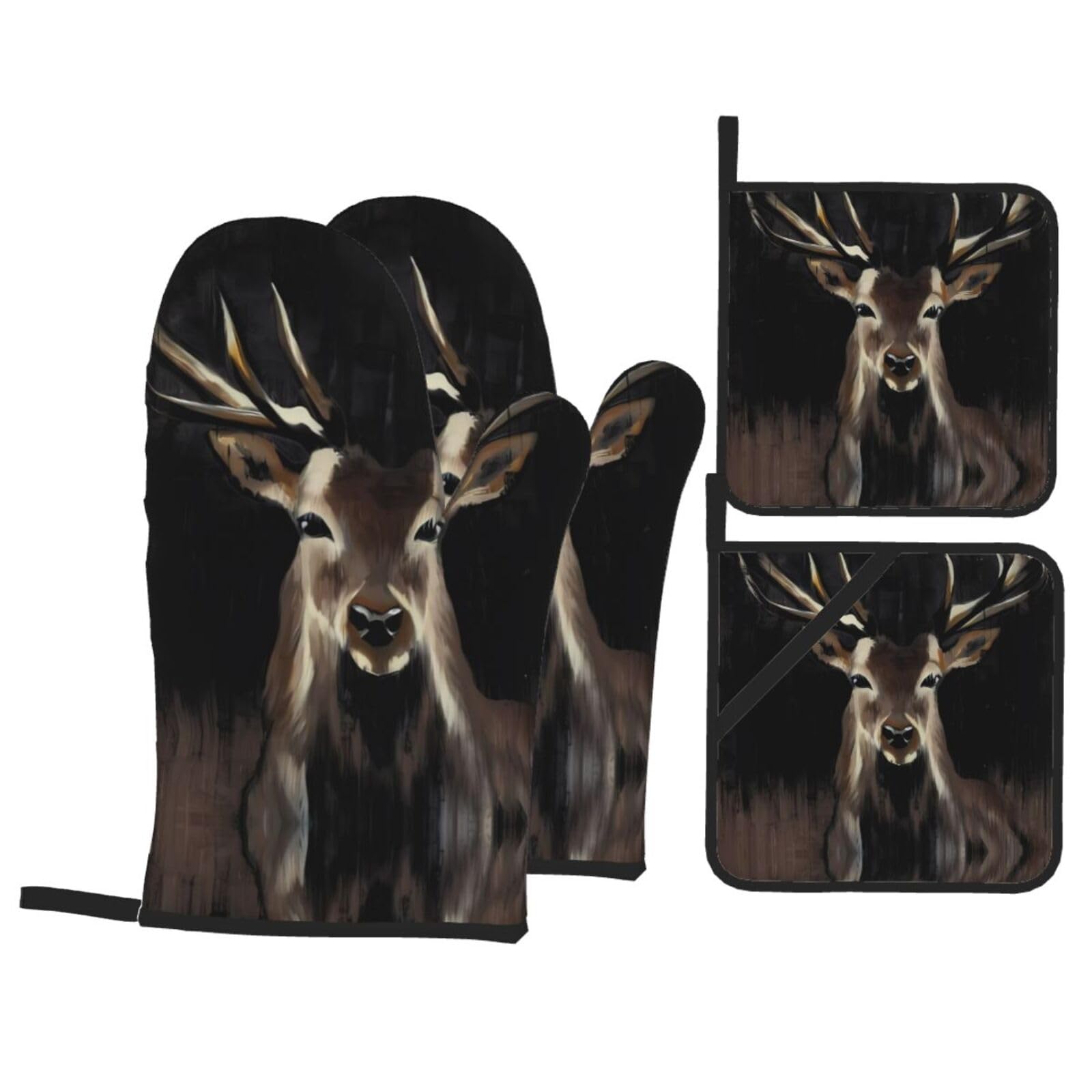WHJSHOP deer Prints Oven Mitts & Pot Holders Set - Waterproof Kitchen Layers & Heat Resistant - Durable Covers for Safe Cooking & Easy Cleanup