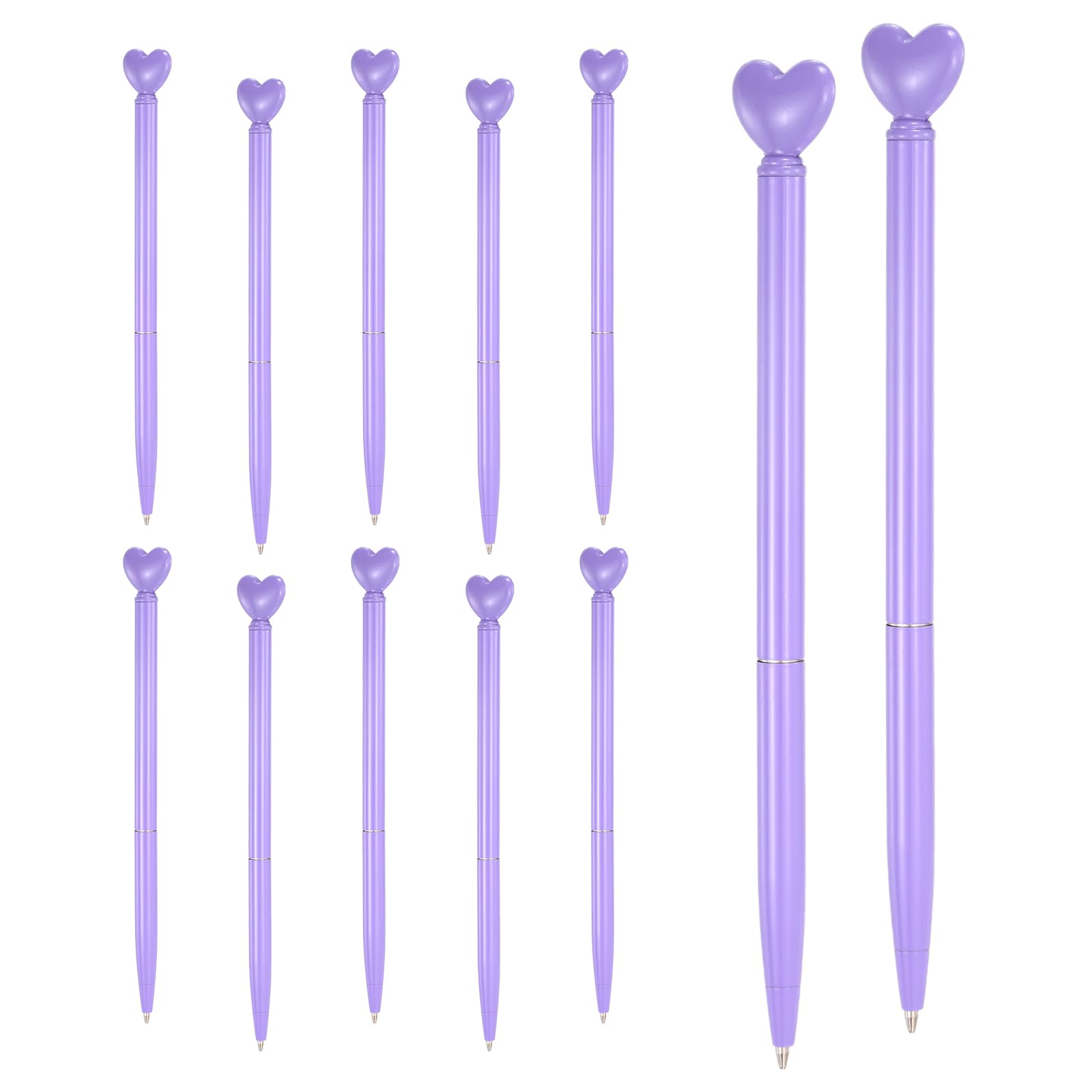 PATIKIL Heart Pens 1.0 mm Black Ink, 12 Pcs Metal Cute Pens Heart Ballpoint Retractable for Women Wedding Office Party Bridal Engagement Gifts Valentine's Day, Purple