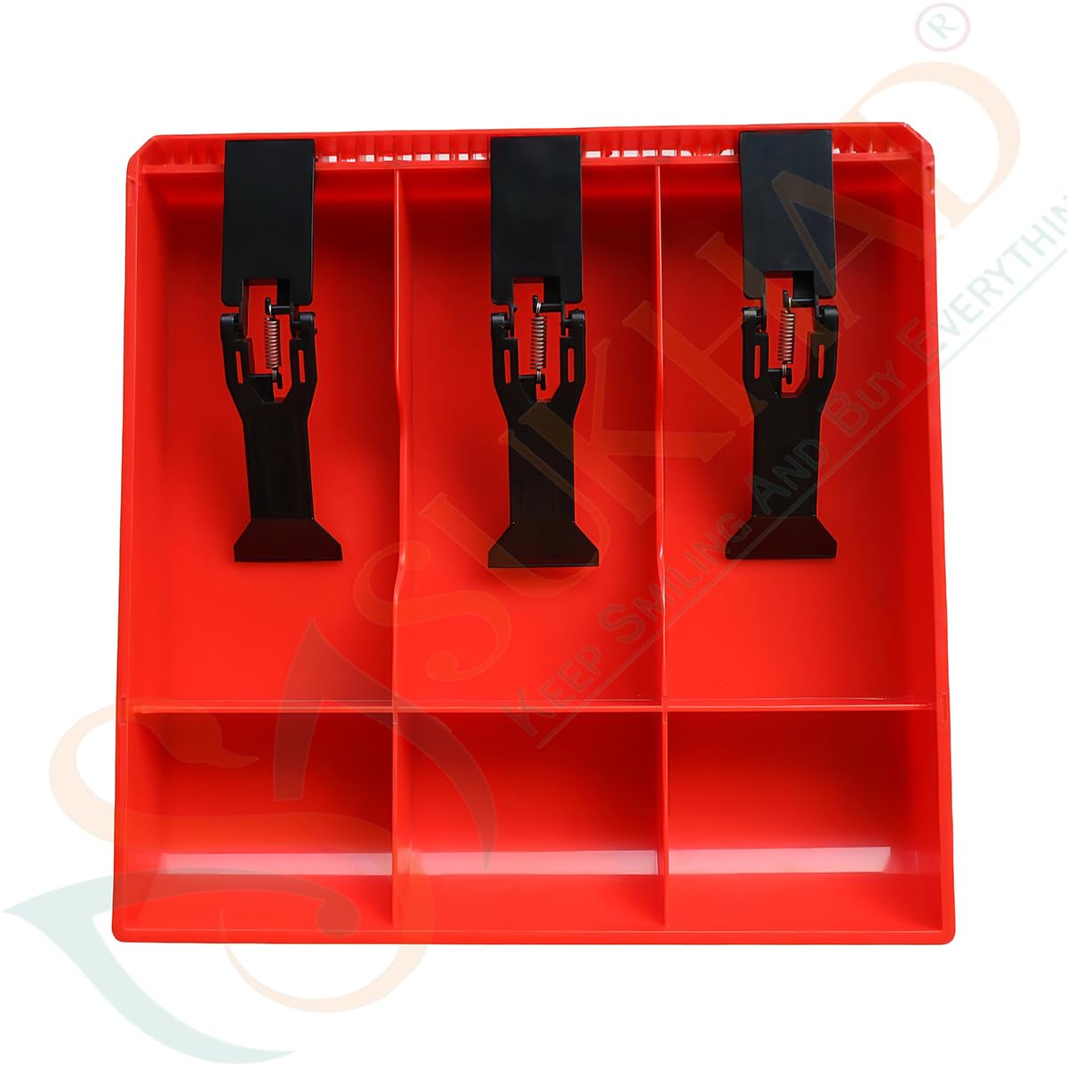 ABS Plastic Cash Drawer 3 Bills 3 Coins ABS Cashier Storage Box For Super Markets, 9.6 X 9.6 X 1.4 Inch, Plastic, Red-image-43