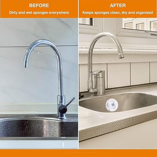 Miniatura 6 de Paquete de 2 soportes de esponja, soporte de esponja de cara sonriente para cocina, baño, fregadero, instalación de ventosa, organizador de esponja