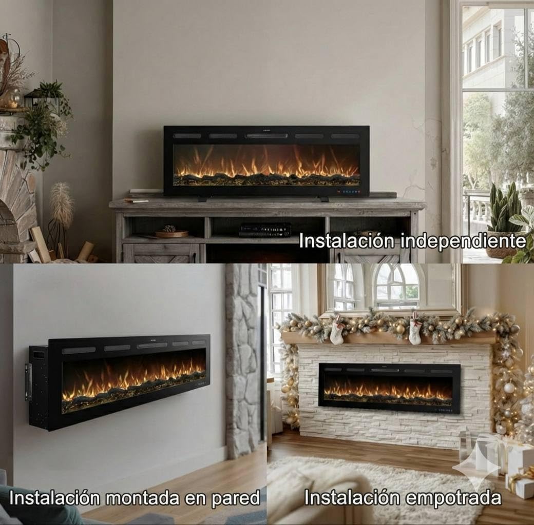 Chimenea Eléctrica Galaxy Pro con WiFi, Alexa y Google Home | Empotrar, Pared o de Pie | 750/1500W | 13 Colores Llama LED | 5 Niveles de Brillo | Sonido Crepitante | Sin Humo | Termostato | 152 cm