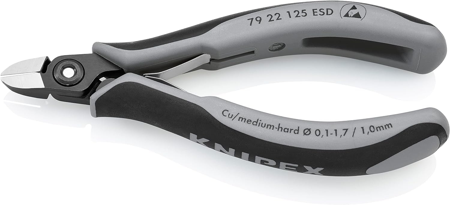 KNIPEX Precyzyjne szczypce tnące boczne dla elektroników ESD z osłonkami wielokomponentowymi 125 mm, 79 22 125 ESD