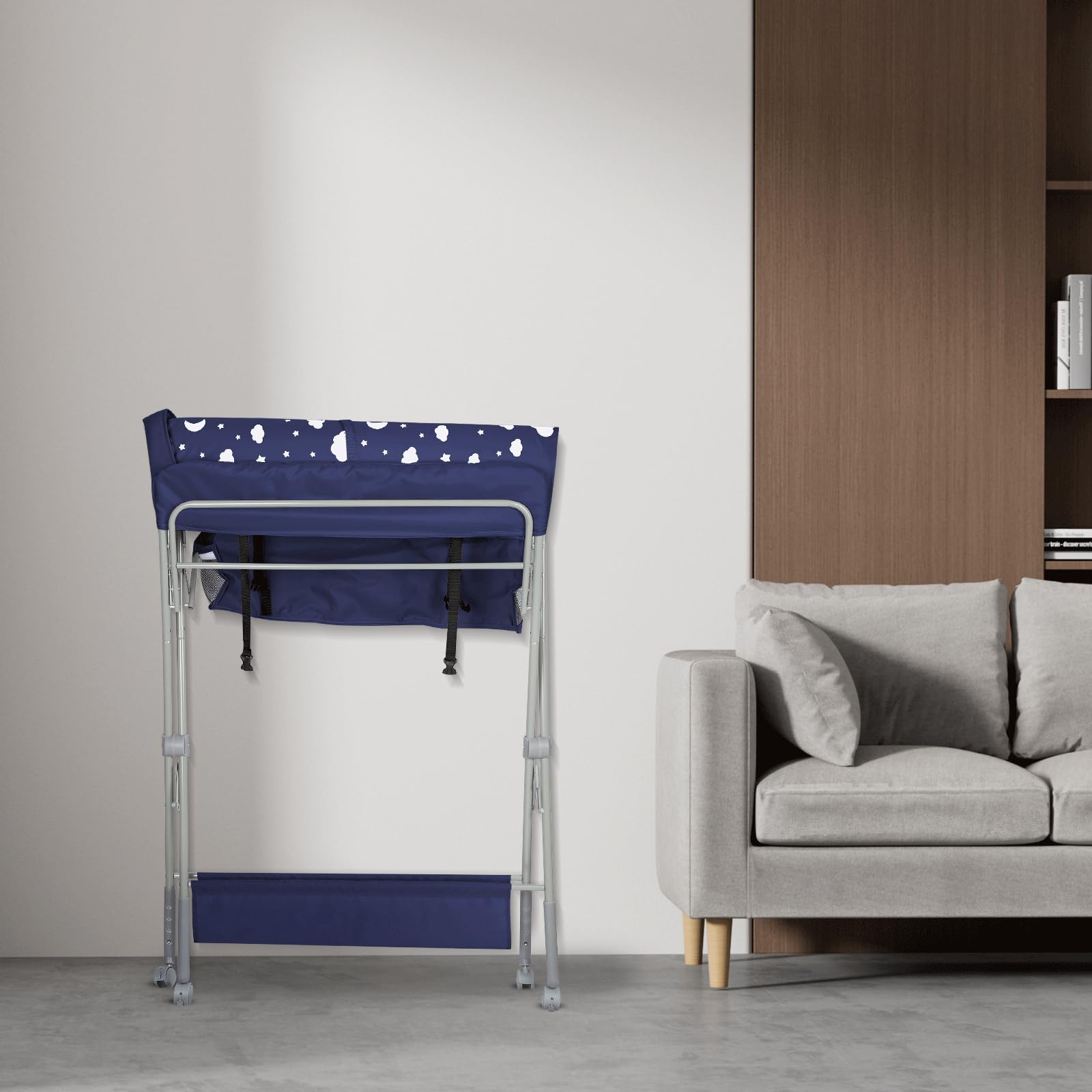 Table à Langer Pliante avec Panier de Rangement à Côté Structure en Fer Charge Max 25KG pour Nouveaux-Nés Design Ergonomique, De la naissance à 12 mois 80 * 58 * 90 cm-bleu marine