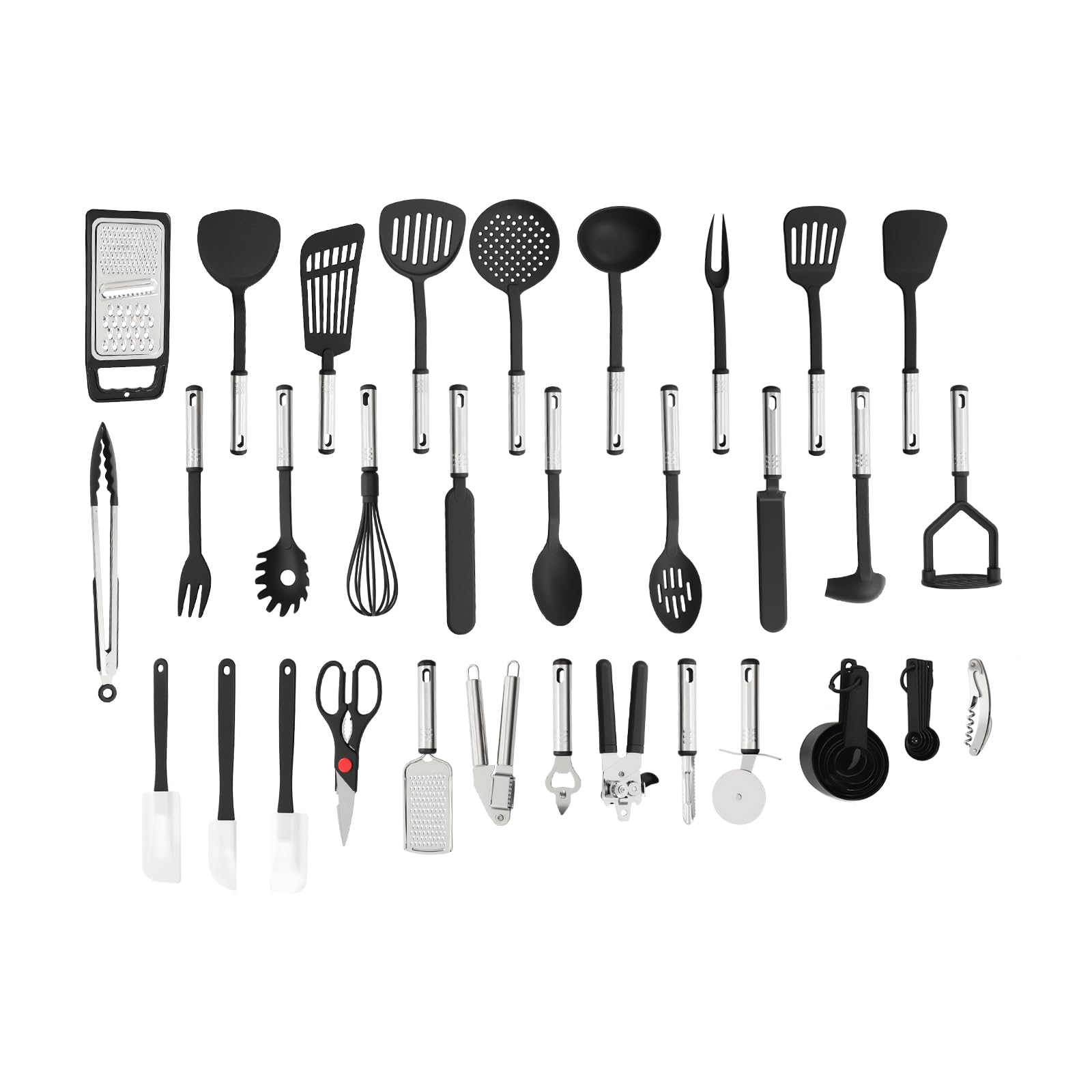 Juego de utensilios de cocina, juego de utensilios de cocina, juego completo de utensilios de cocina con 40 piezas, mangos ergonómicos y superficies resistentes a los arañazos, ideal para cocineros