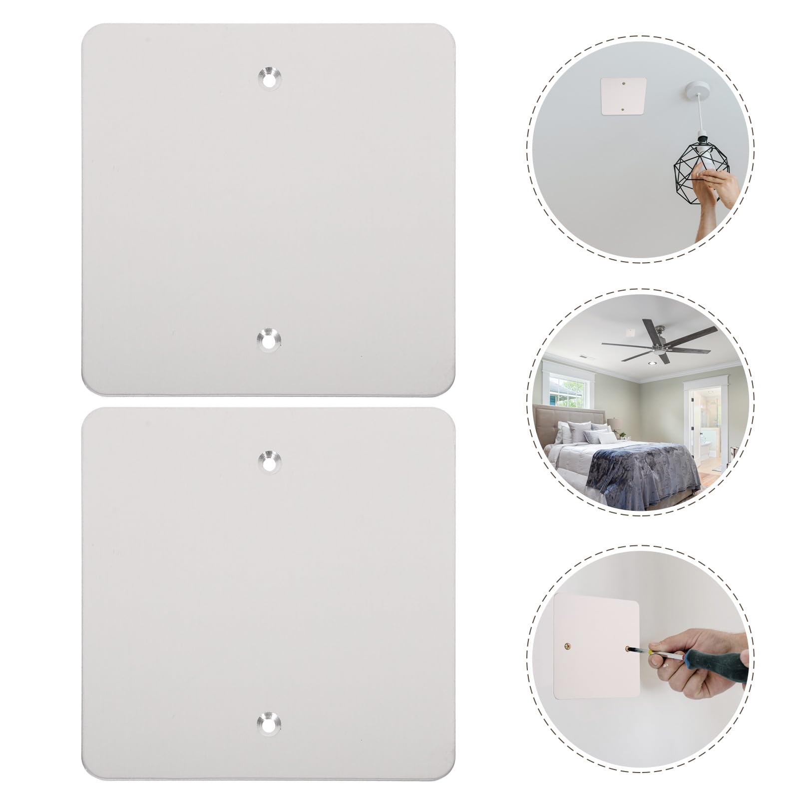 WOONEKY Boite Electrique Lot de 2 Pièces en Acier Inoxydable Argenté Cache Facile à Installer Plaque Murale de Recouvrement et Ignifuge pour Remplacement Domestique