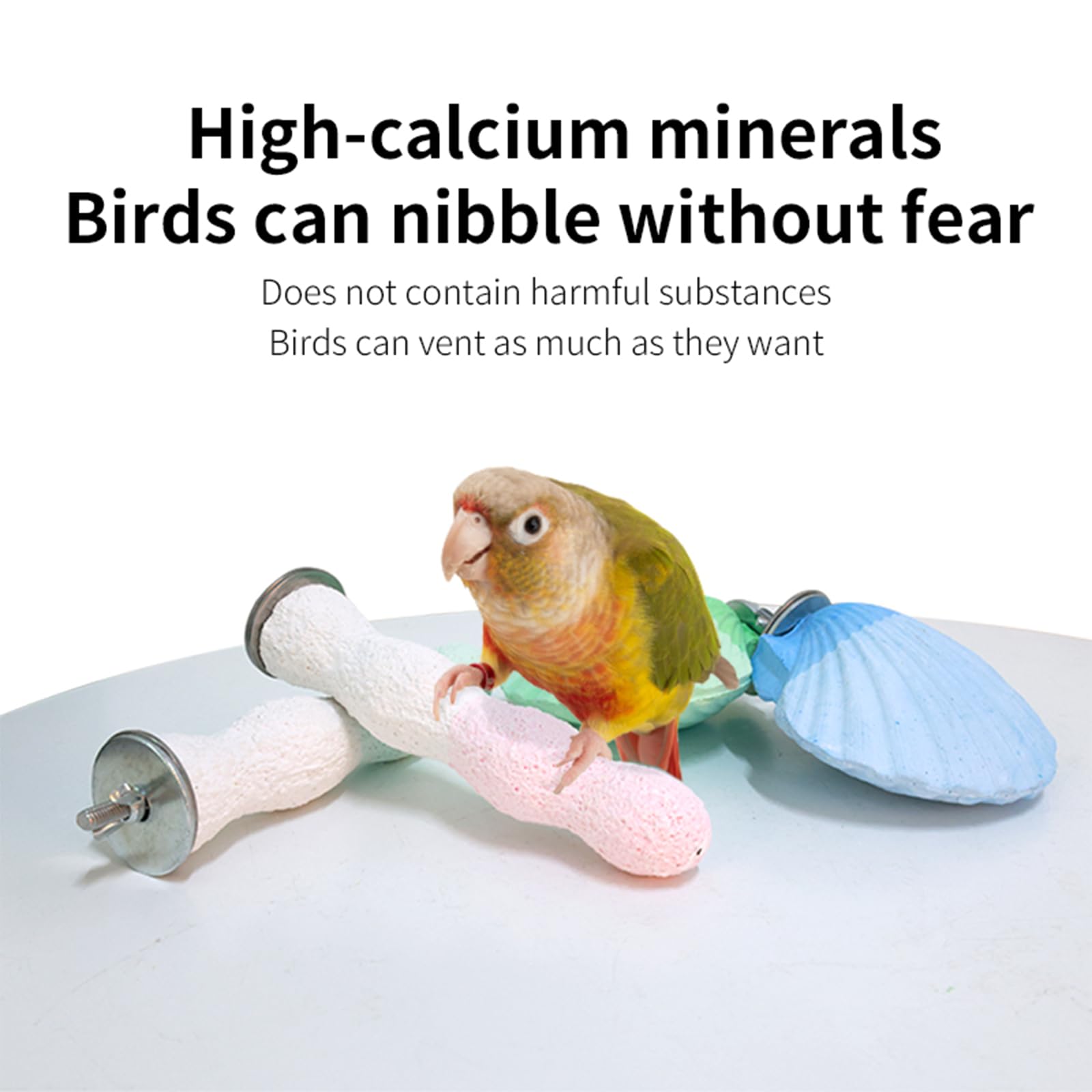 Bird Perches for Cage, Abrasive Surface High Calcium Mineral Parrot Perch Stand - Bird Nail File for Claw & Beak Health, Colorful Ceramic Bird Cage Accessories (Green, Shell) - image 5