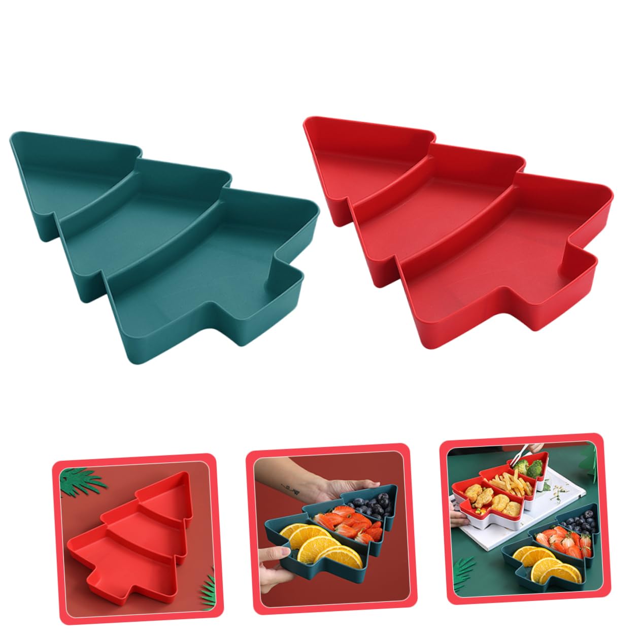 Assiettes De Noël En Céramique – Lot De 2, Forme Sapin De Noël – Plateau à Collations, Fruits Secs, Décoration De Table – 9,8x9,8x3 Cm