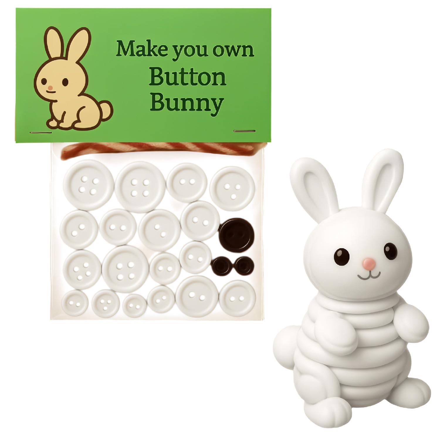 Wellrun Rabbit DIY Button Craft Kit,DIY Button Bunny Ornament Making Set for Christmas Tree Hanging Decorations,3D Fun Animal Button DIY Kit for Festive Home Decor