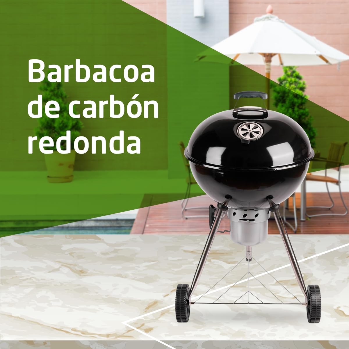 Amig - Barbacoa Portátil Fireplus de Carbón - Barbacoa Redonda con Tapa y Ruedas - Con Sistema de Ventilación y Depósito de Cenizas - Parrilla de Acero de Ø53,5 cm - Medidas: 68,4x64x100cm