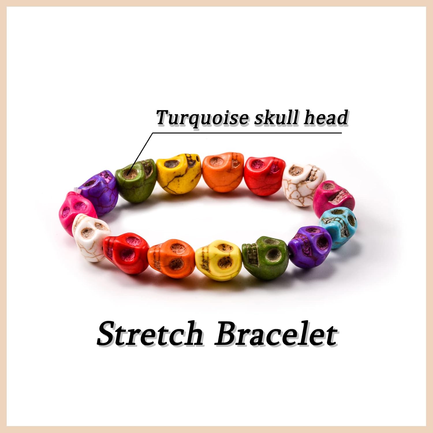 Skull Bracelet Halloween Gifts Set of 4 Colorful Turquoise Skeleton Beads Elastic Bracelets Tibetan Prayer Charm Yoga Hip Hop for Men Women Husband Boyfriend Couple Birthday Gifts - Image 3