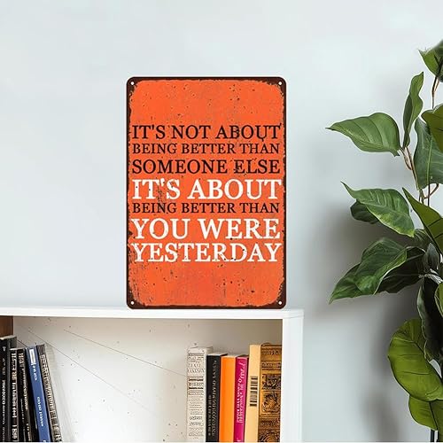 Miniatura 7 de Letreros de lata vintage con texto en inglés "It's Not About Being Better Than Someone Else-Gym Tin Sign", vintage, letrero de metal con citas de