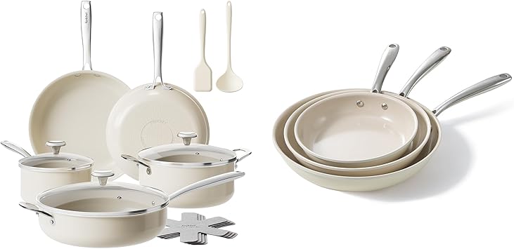 Redchef Ceramic Pots and Pans Set Non Stick, 17Pcs Cookware Sets, Nonstick Frying Pans Set, Ceramic Pan Skillet, Non Toxic Pans for Cooking, 8" 9.5" 11" Pan with Stay Cool Handle PFAS/PTFE/PFOA Free