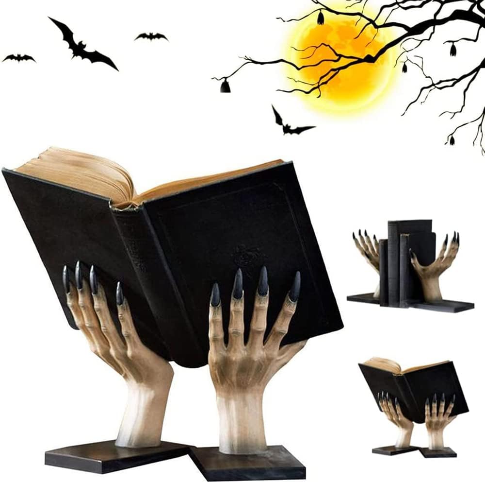 FOTN Soporte para libros de mano de bruja, decoración de Halloween, decoración gótica del hogar para estantes, decoración de estantería de mano de