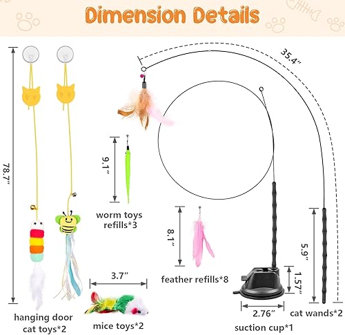 Miniatura 3 de Depets Juguete de varita para gatos, 15 piezas interactivas de plumas de gato para jugar y hacer ejercicio en interiores, 2 modos de juego, varita
