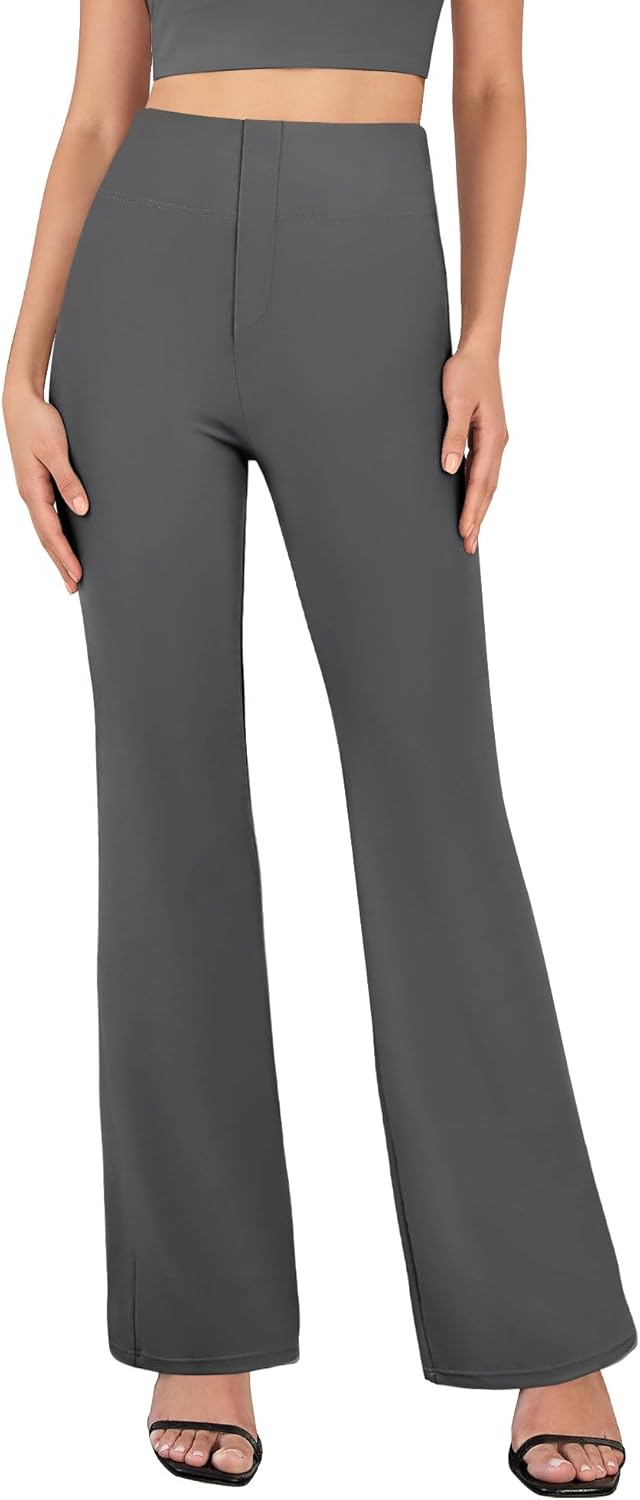 Womens Dress Pants Business Casual Work Pants with Pockets Pull On Flare Office Slacks High Waist Stretchy Trousers