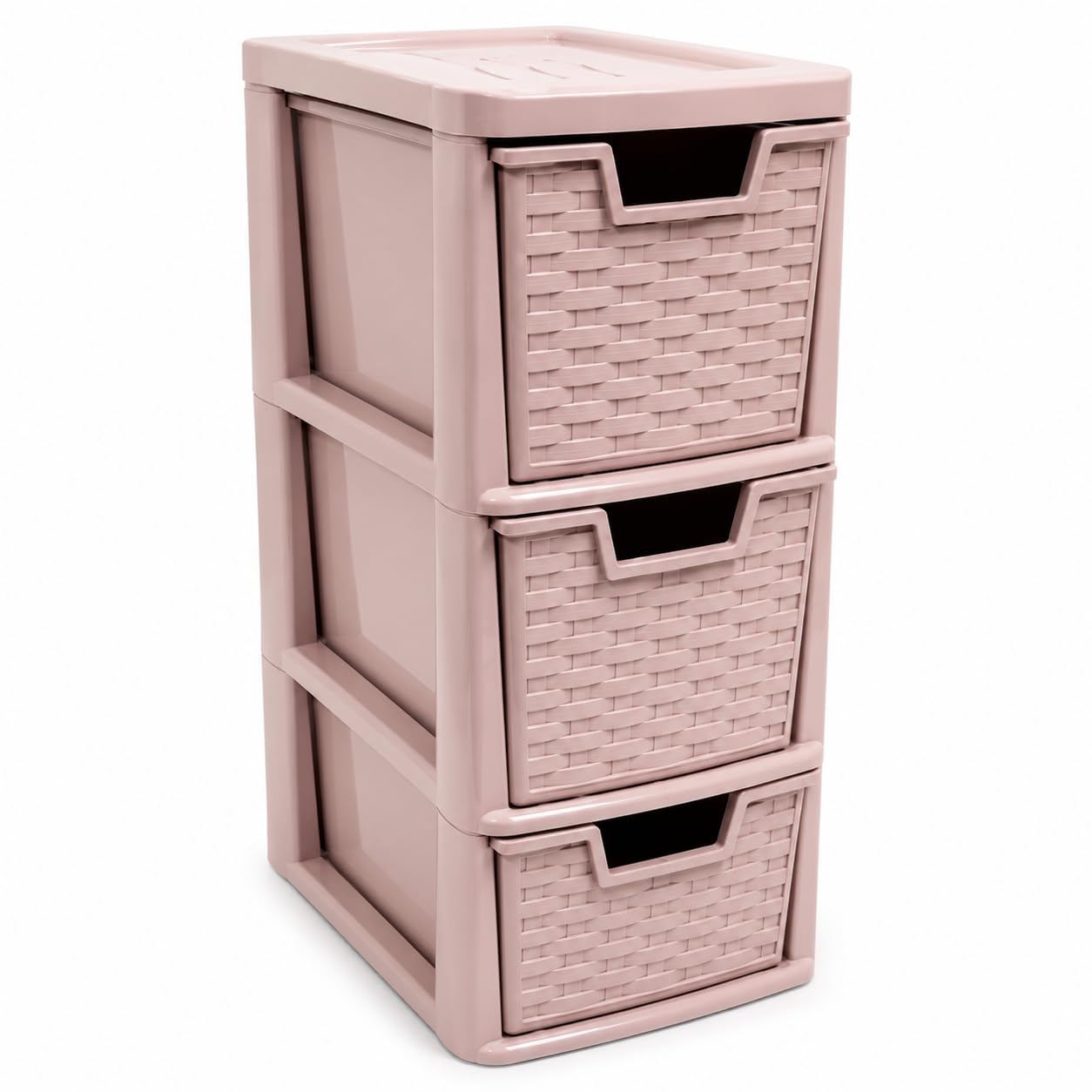 VEERDA 3 Drawer Medium Plastic Storage Drawers Unit Space Saving Plastic Drawers Organizer for Home Office Bedroom Kitchen Bathroom Multipurpose Storage Unit Durable Plastic Drawers (Rattan Pink)