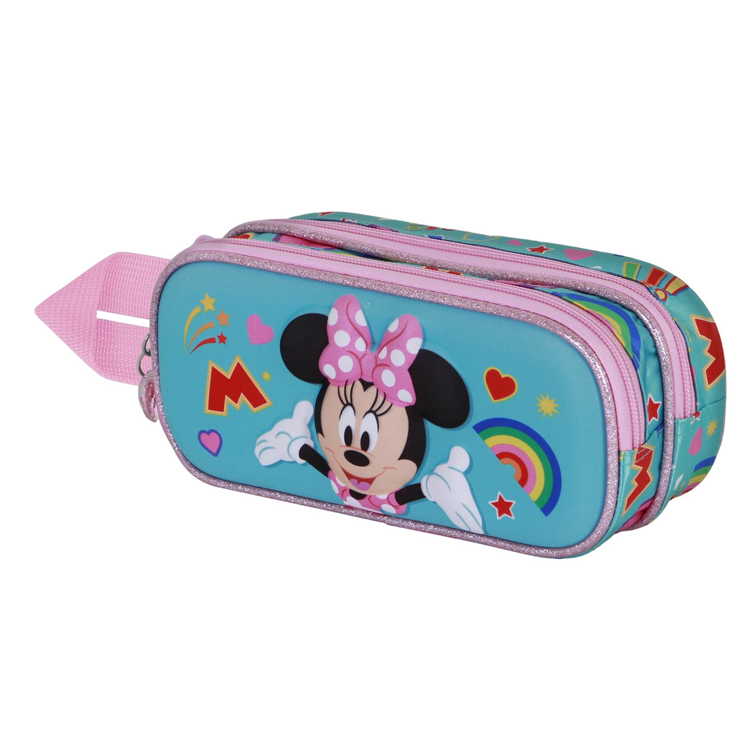 Disney Minnie Mouse Greet-3D Double Pencil Case, Turquoise, 22 x 10 cm