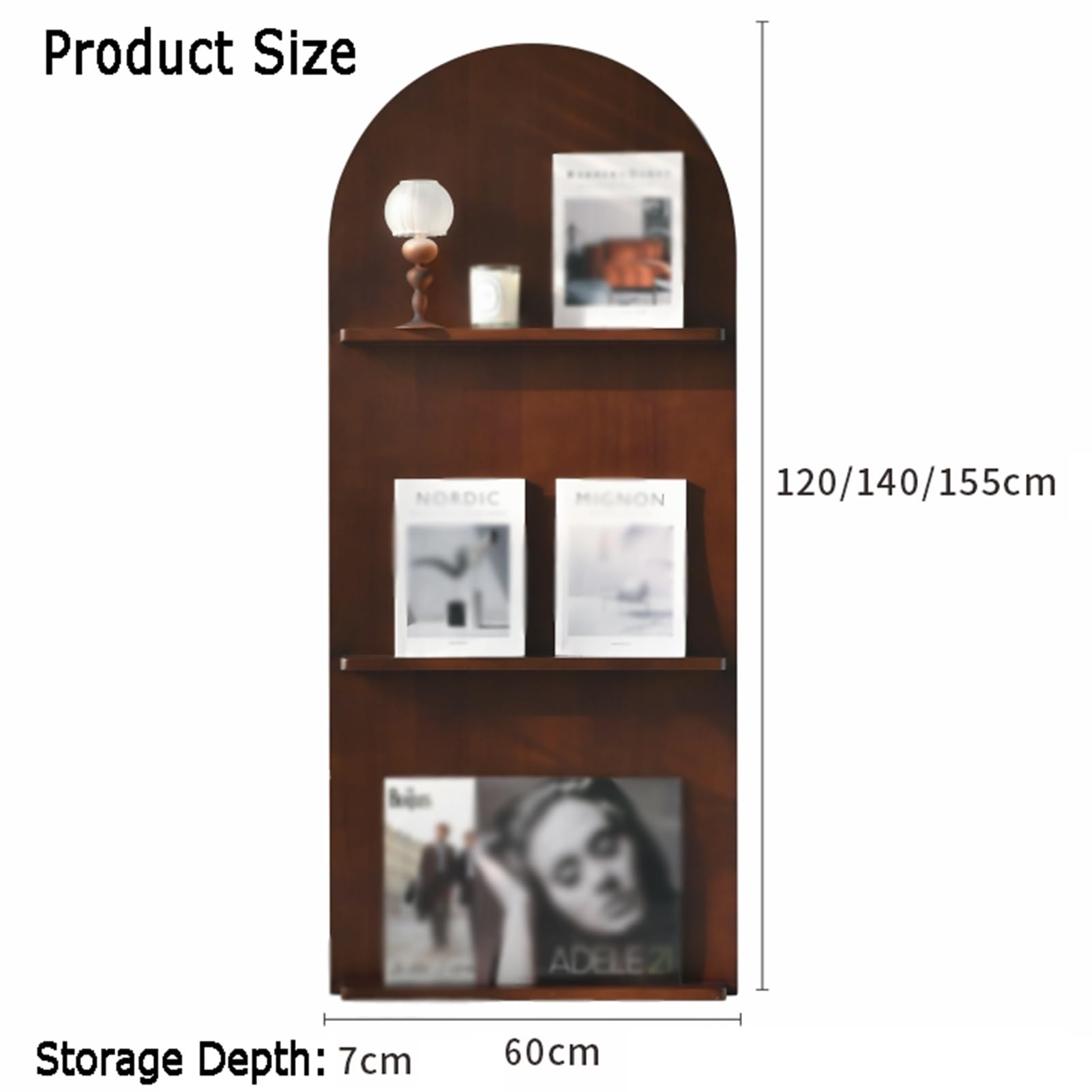 Gewölbter Zeitschriftenständer, Bodenstehender Prospekthalter, Zeitungsregal Aus Massivem Holz, For Einzelhandelsgeschäfte, Wohnzimmer, Büros(Black,60 X 140cm)