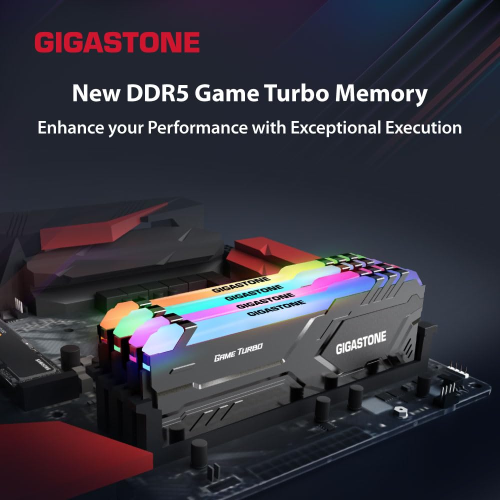 RGB DDR5 RAM】 GIGASTONE Game Turbo 64GB Kit (4x16GB) DDR5 6000MHz