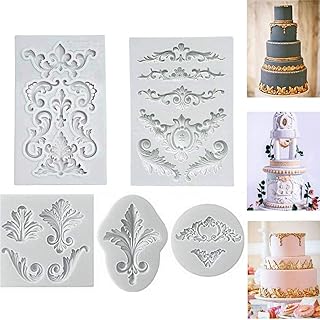 Relief Baroque Vintage Silicone Fondant Moule Dentelle Fleur Bordure Décoration De Gâteau Décoration De Gâteau De Glaçage Pâte Chocolat Cuisson Au four Moule Sugarcraft DIY 5 Pcs