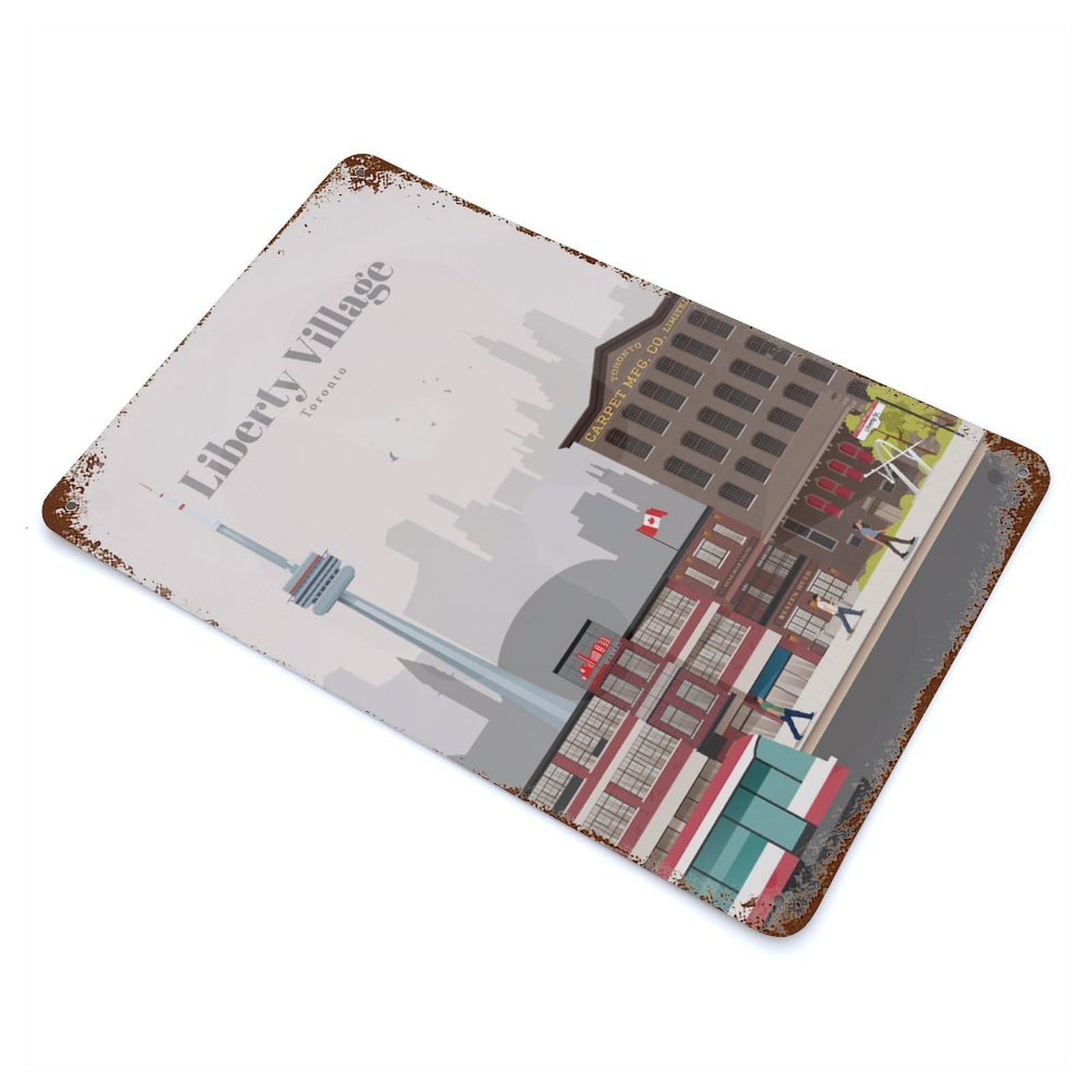 Garage Style Liberty Village in Toronto Rusty Metal Tin Sign 11.8"x7.9", Industrial Home Decor for Bar And Workshop