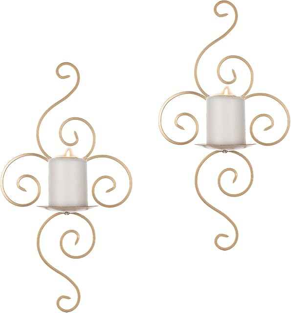 Sziqiqi Swirling Wall Candle Holders for Living Room 2 Pcs Metal Candle Sconces for Pillar Vintage Black Wall Mount Decorations with Modern Art Design for Wall, Bathroom, Dining Room