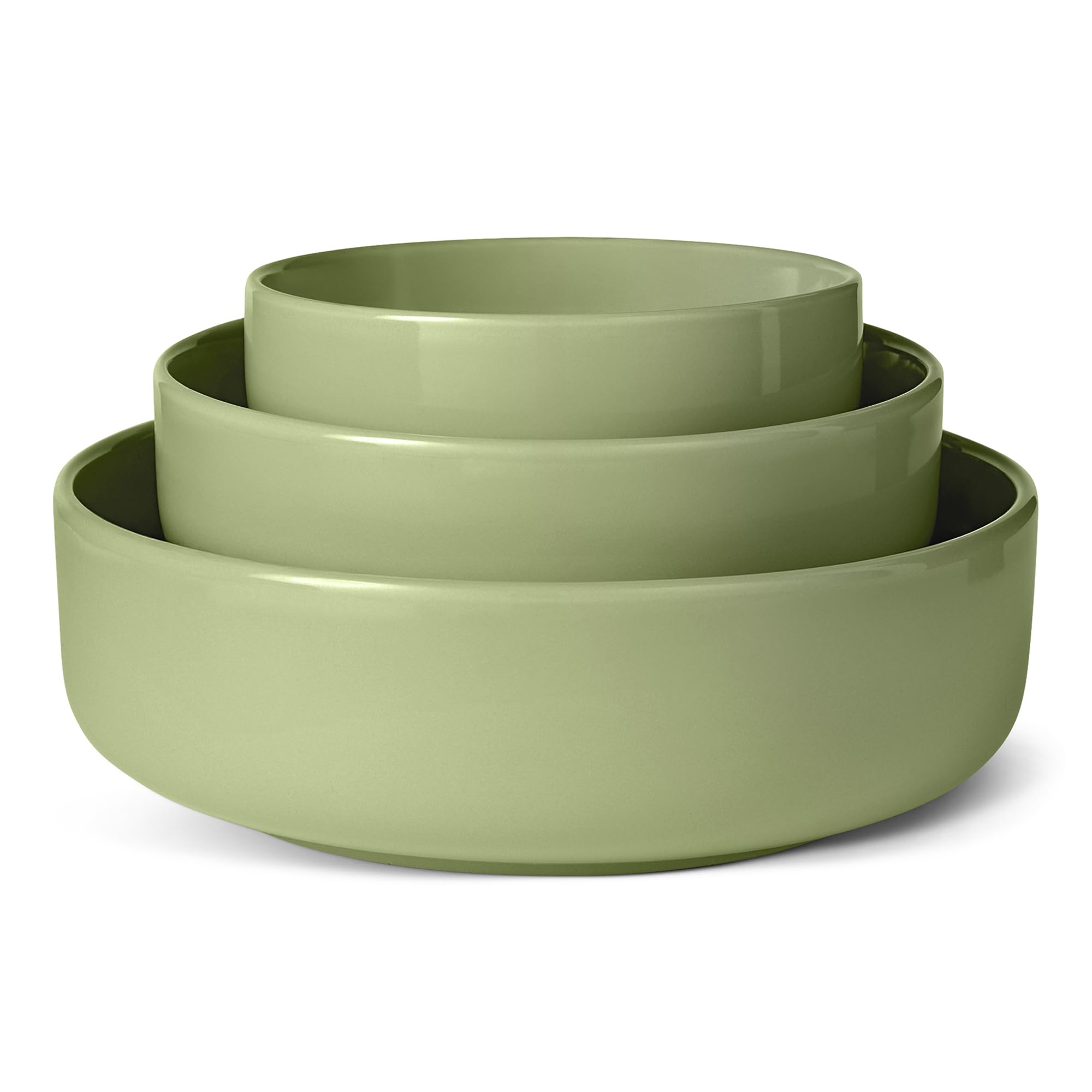 Amazon Basics Glazed Stoneware Serving Bowls, 3-Piece Set, Dishwasher-Safe, Olive