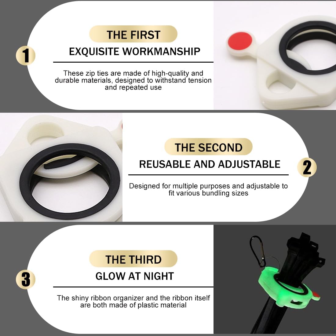 2 x Glow in The Dark Zip Tie Tip Holder for Lightweight Cable Ties, Storage for Zip Ties, Plastic Automatic Cable Organizer Portable